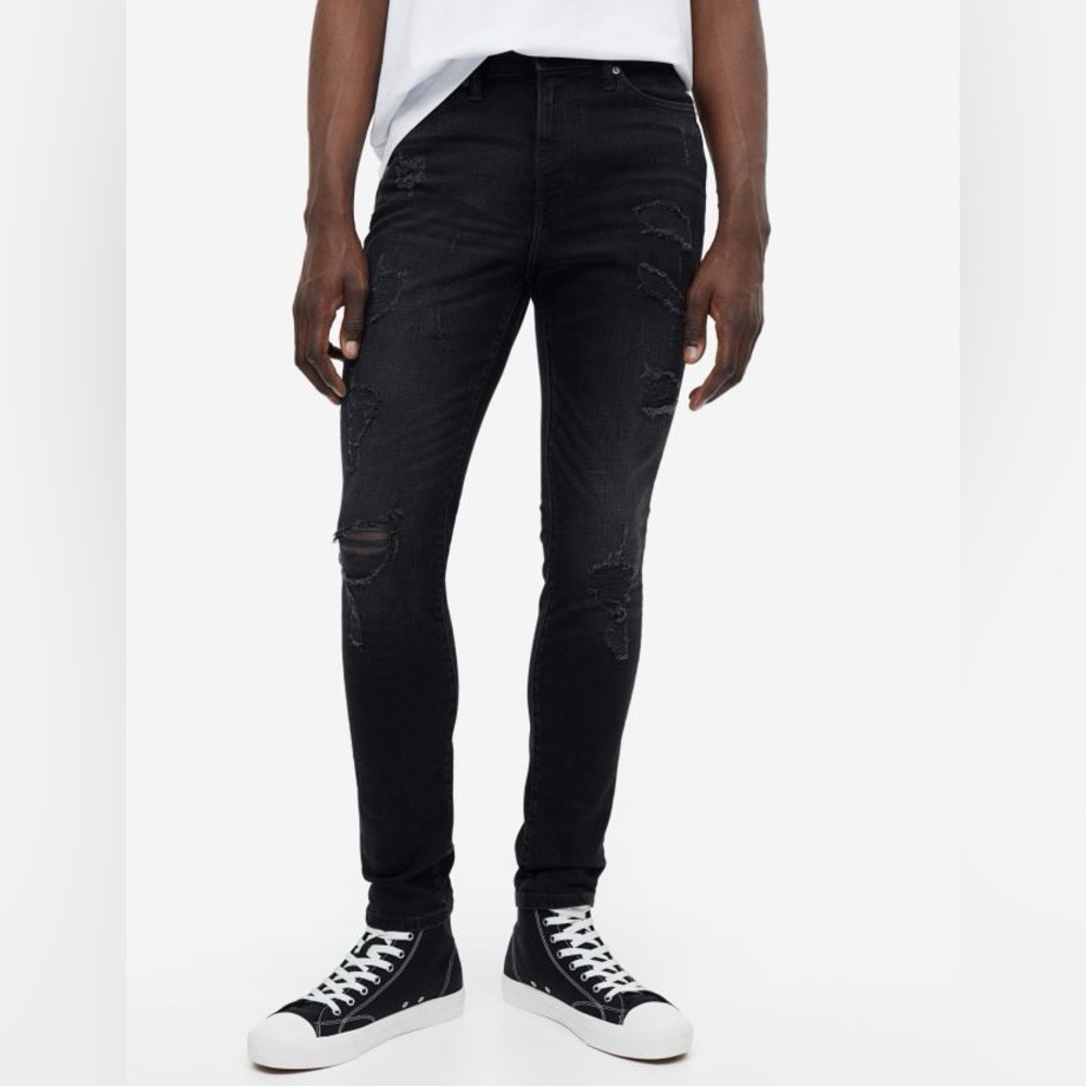 H&M distressed black skinny jeans men 32/32